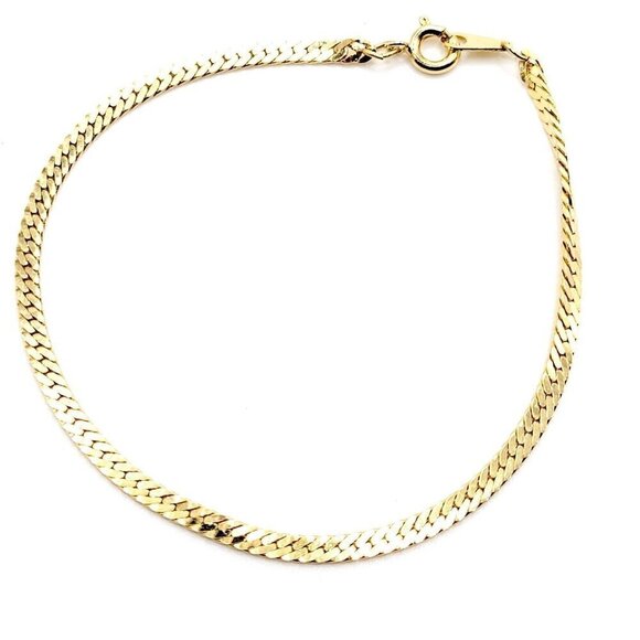 Vintage 3mm Herringbone Chain Bracelet Gold Tone 7.5" Made In Korea Timeless - Picture 1 of 6